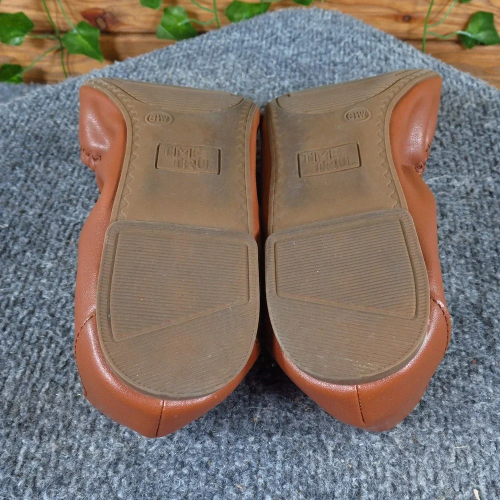 Time and Tru Memory Foam Women Ballet‎ Flat 8.5 Wide Daily Wear Cognac Brown